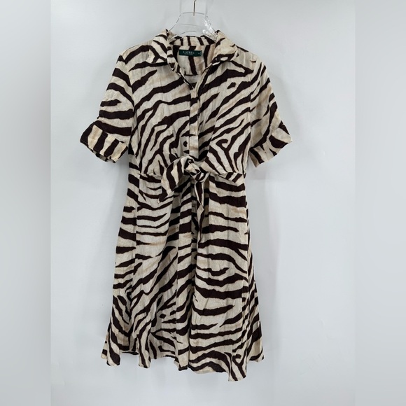 Lauren Ralph Lauren linen Zebra Shirt Dress size 10P‎ - Picture 6 of 8